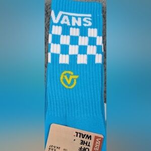 Vans Crew Socks Mens 6.5-9 Blue White Checkerboard Classic Logo Skater Surfer